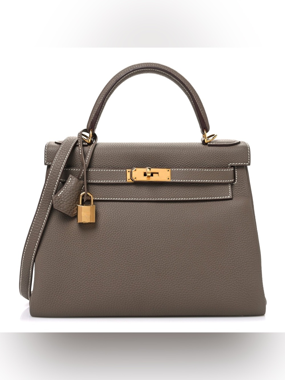 Hermes Kelly Retourne 25 Bag Togo Leather Etoupe Gold Hardware